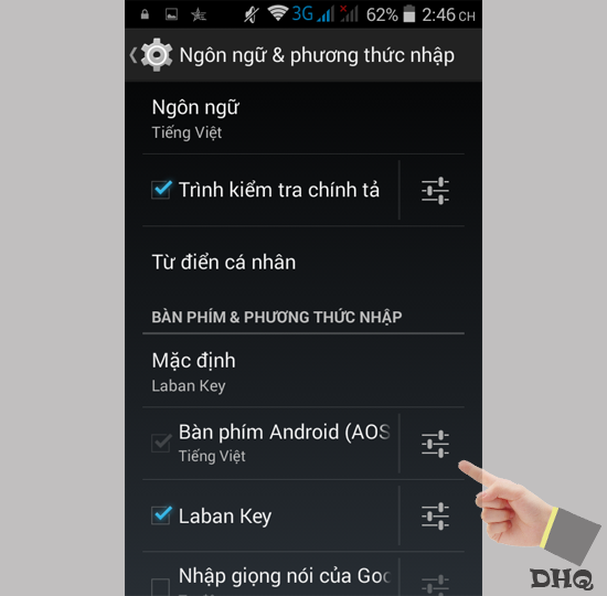 Chọn Cài đặt bàn phím bạn đang sử dụng
